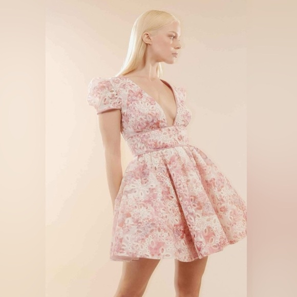 Bardot Tamarin Broderie Short-Sleeve V-Neck Embroidered Lace Mini Dress - Picture 2 of 4